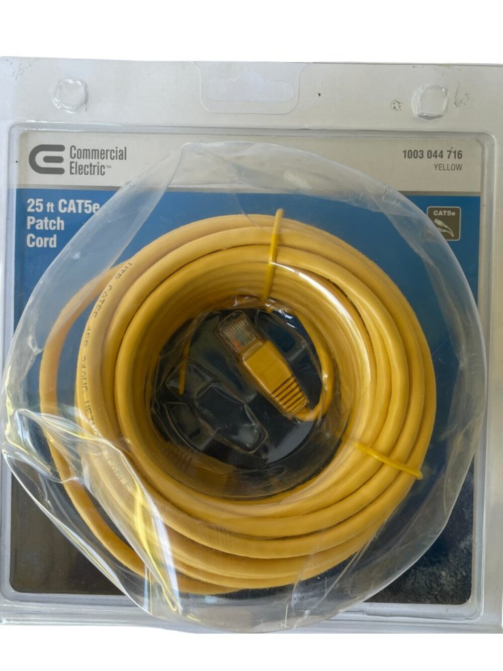 Commercial Electric 25 Ft Cat5e Ethernet Patch Cord Cable Yellow New In Box